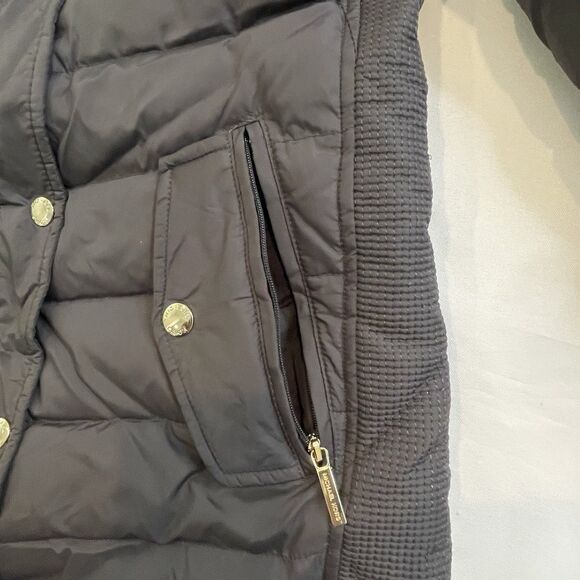 NWT Michael Kors Faux Fur Hooded Coat MK Logo Brown Down Jacket Charcoal - PS - Picture 6 of 16